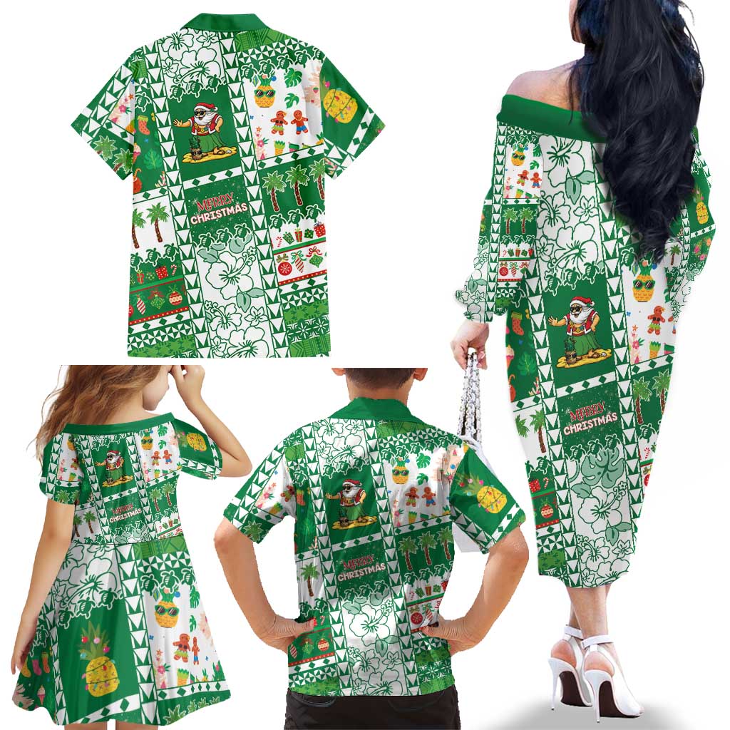Norfolk Island Christmas Family Matching Off The Shoulder Long Sleeve Dress and Hawaiian Shirt Festive Beach Vibes LT05 - Polynesian Pride