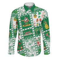 Norfolk Island Christmas Family Matching Off Shoulder Maxi Dress and Hawaiian Shirt Festive Beach Vibes LT05 Dad's Shirt - Long Sleeve Green - Polynesian Pride
