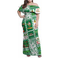 Norfolk Island Christmas Family Matching Off Shoulder Maxi Dress and Hawaiian Shirt Festive Beach Vibes LT05 Mom's Dress Green - Polynesian Pride