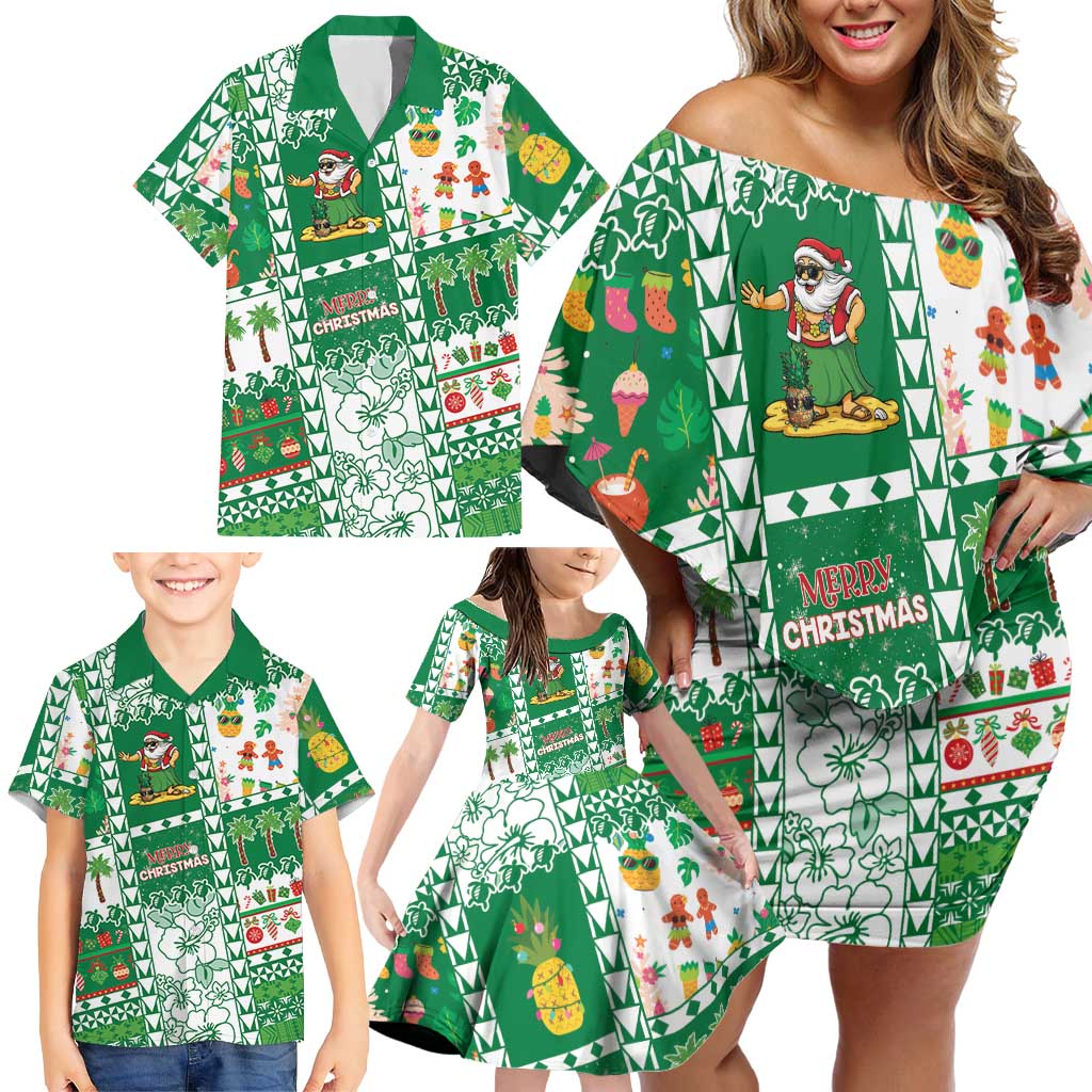 Norfolk Island Christmas Family Matching Off Shoulder Short Dress and Hawaiian Shirt Festive Beach Vibes - Polynesian Pride