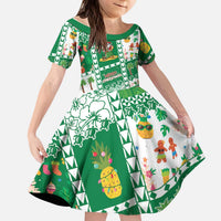 Norfolk Island Christmas Kid Short Sleeve Dress Festive Beach Vibes - Polynesian Pride