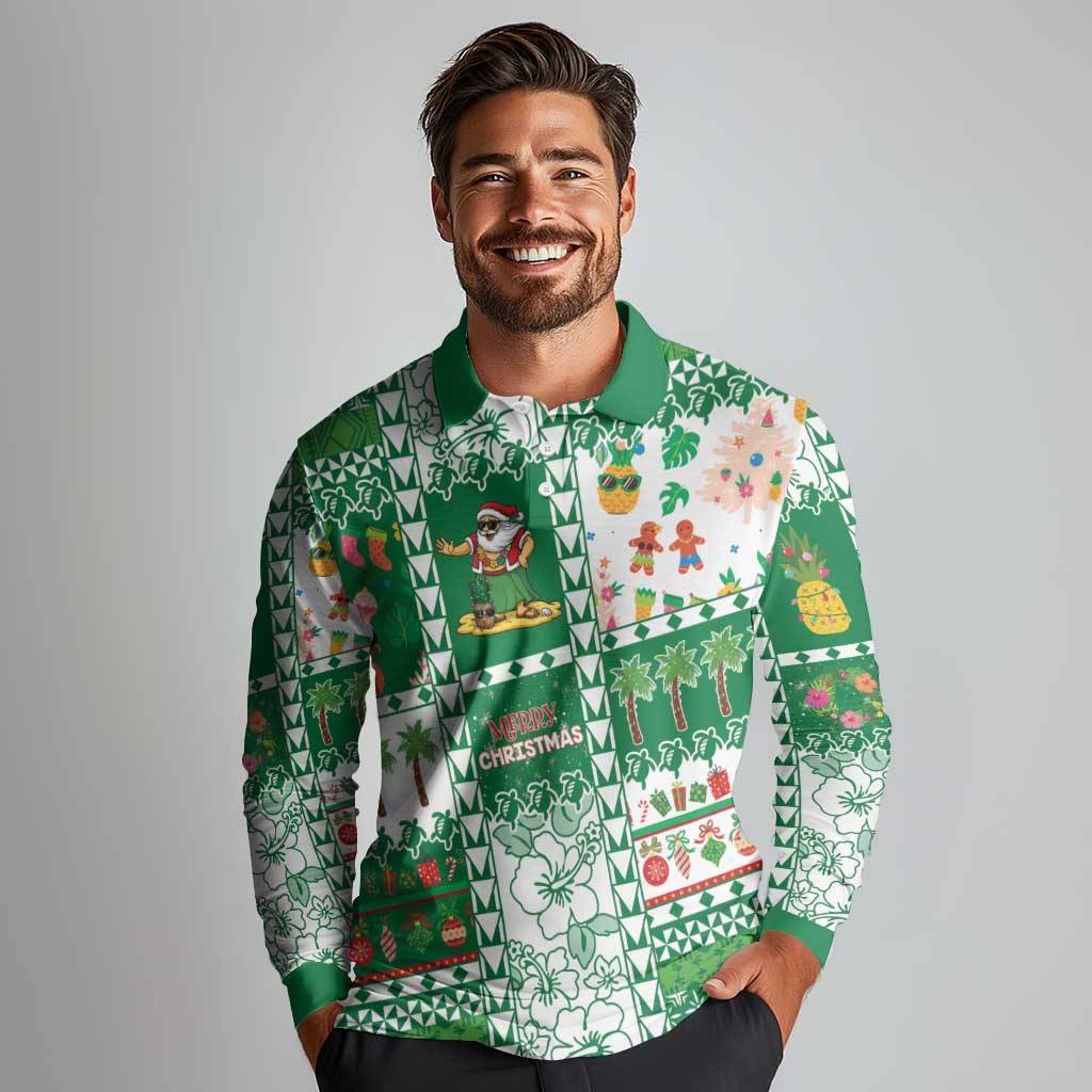 Norfolk Island Christmas Long Sleeve Polo Shirt Festive Beach Vibes LT05 - Polynesian Pride