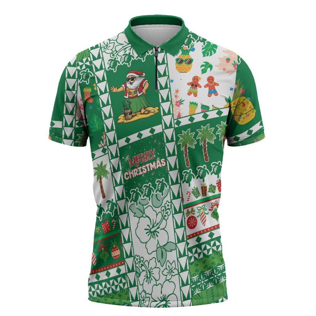 Norfolk Island Christmas Zipper Polo Shirt Festive Beach Vibes - Polynesian Pride