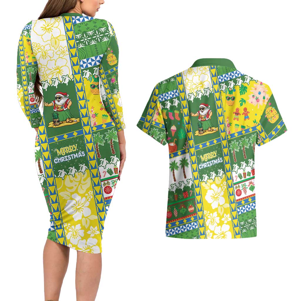 Pitcairn Islands Christmas Couples Matching Long Sleeve Bodycon Dress and Hawaiian Shirt Festive Beach Vibes - Polynesian Pride