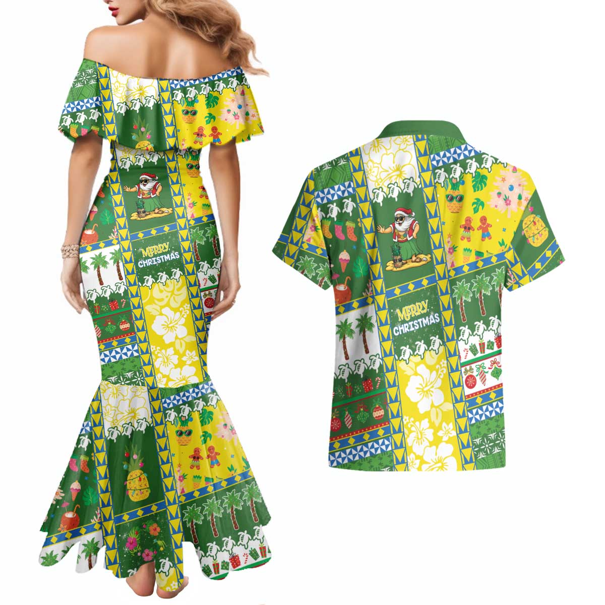 Pitcairn Islands Christmas Couples Matching Mermaid Dress and Hawaiian Shirt Festive Beach Vibes - Polynesian Pride