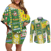 Pitcairn Islands Christmas Couples Matching Off Shoulder Short Dress and Long Sleeve Button Shirt Festive Beach Vibes LT05 Colorful - Polynesian Pride