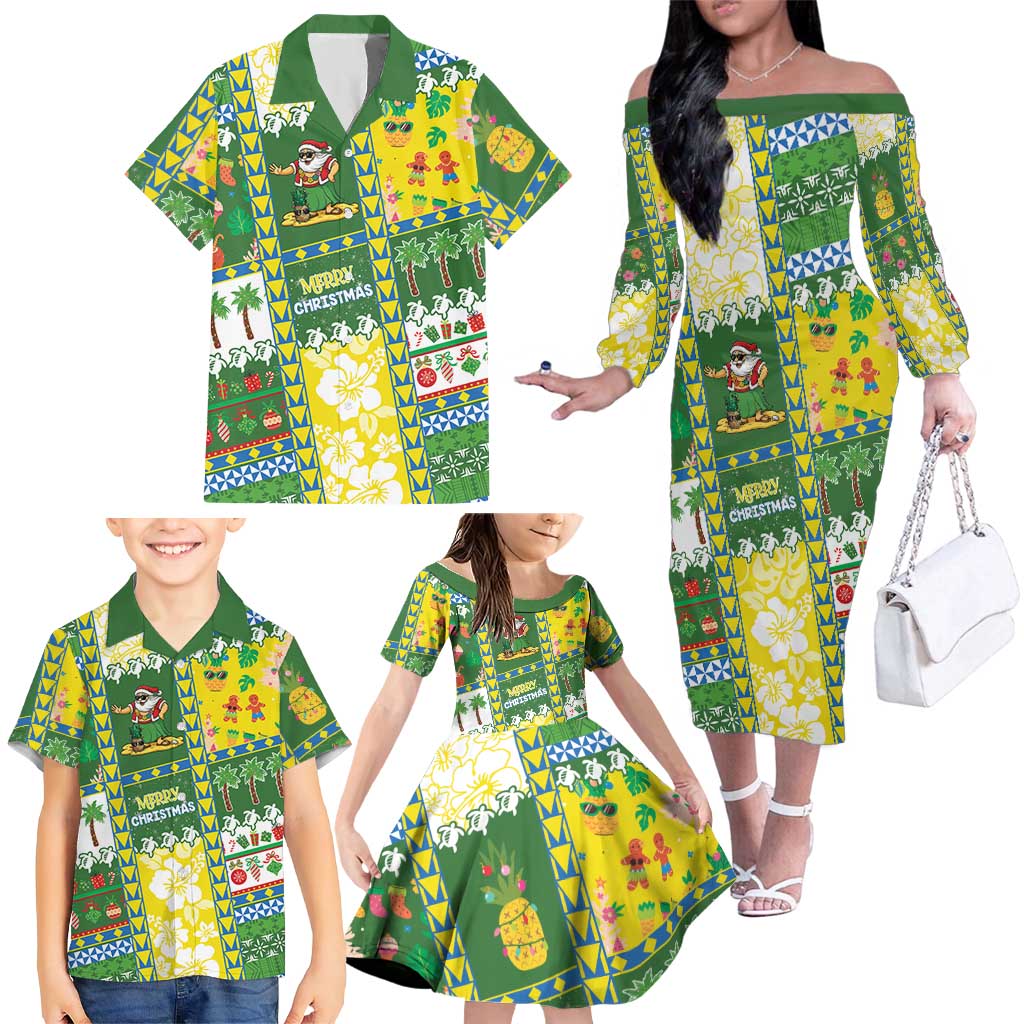 Pitcairn Islands Christmas Family Matching Off The Shoulder Long Sleeve Dress and Hawaiian Shirt Festive Beach Vibes LT05 - Polynesian Pride
