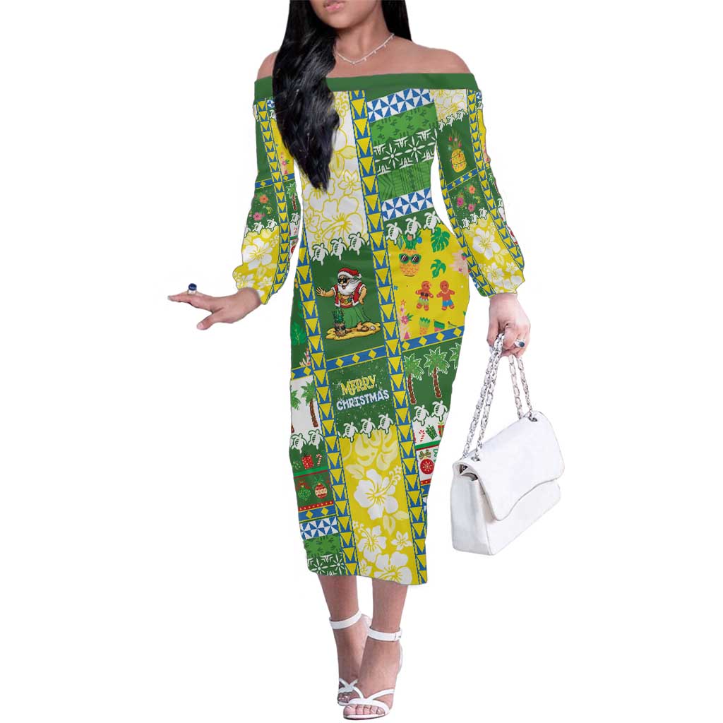 Pitcairn Islands Christmas Family Matching Off The Shoulder Long Sleeve Dress and Hawaiian Shirt Festive Beach Vibes LT05 Mom's Dress Colorful - Polynesian Pride