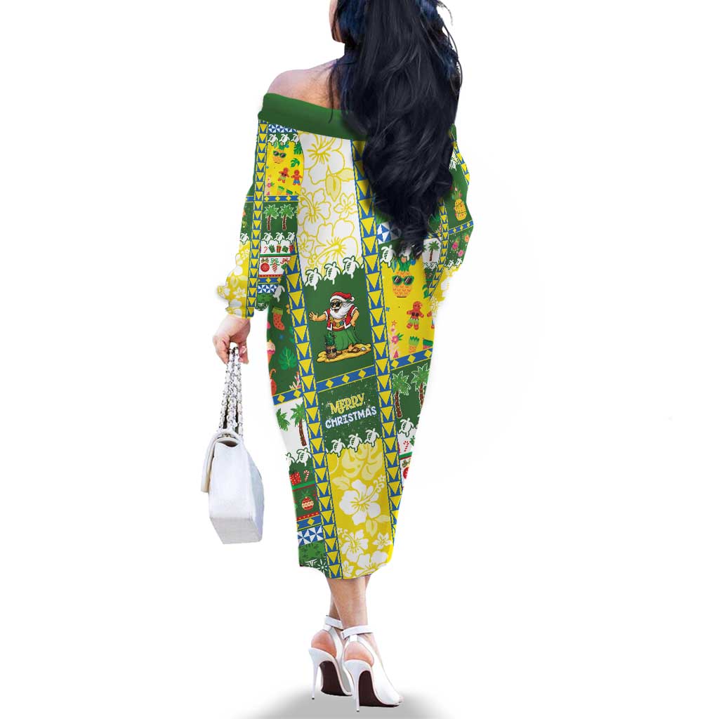 Pitcairn Islands Christmas Family Matching Off The Shoulder Long Sleeve Dress and Hawaiian Shirt Festive Beach Vibes LT05 - Polynesian Pride