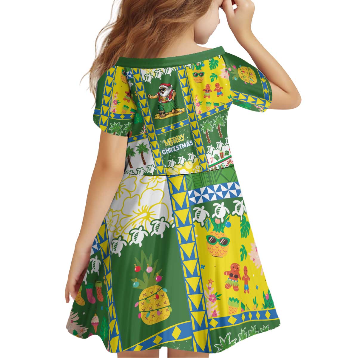 Pitcairn Islands Christmas Kid Short Sleeve Dress Festive Beach Vibes - Polynesian Pride