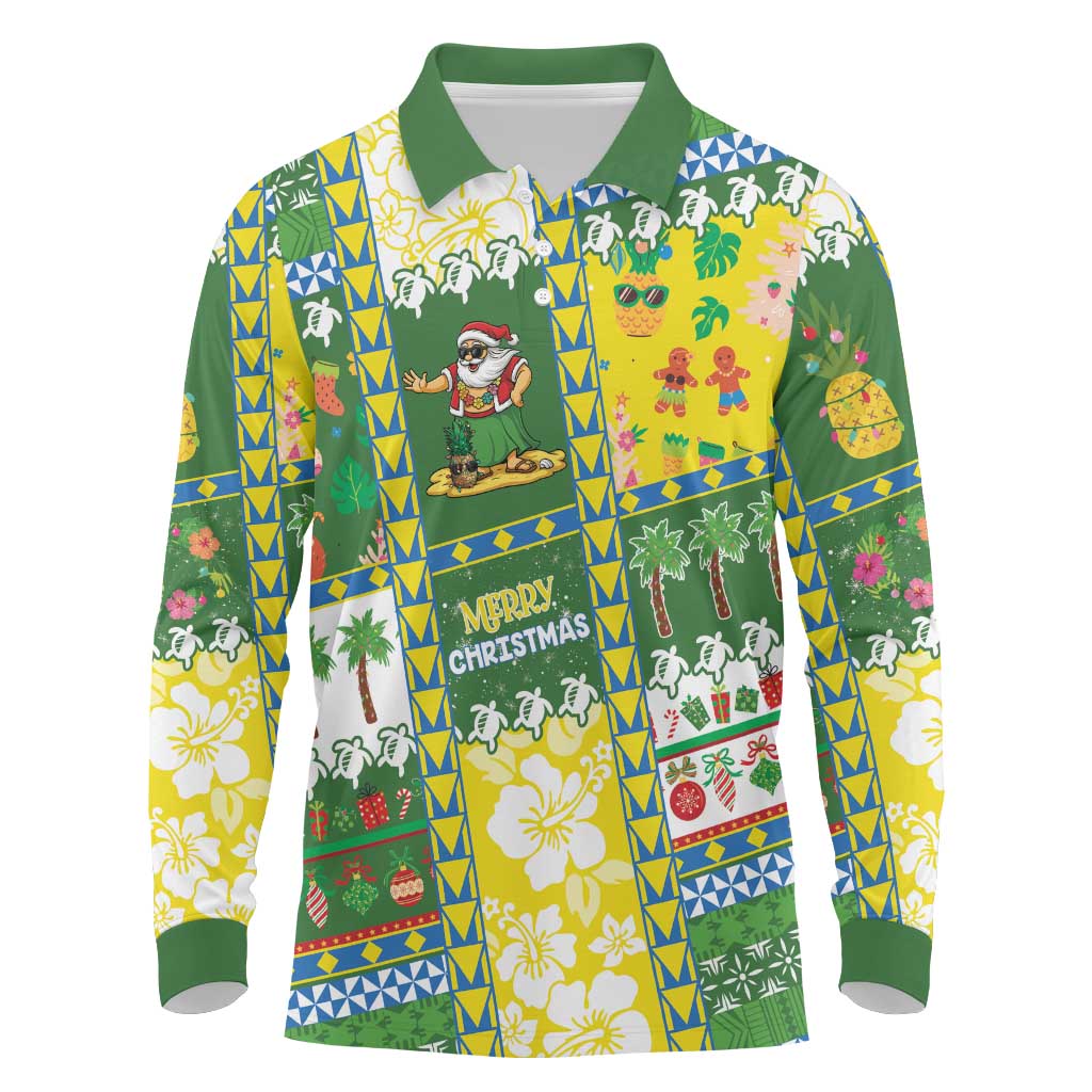 Pitcairn Islands Christmas Long Sleeve Polo Shirt Festive Beach Vibes - Polynesian Pride
