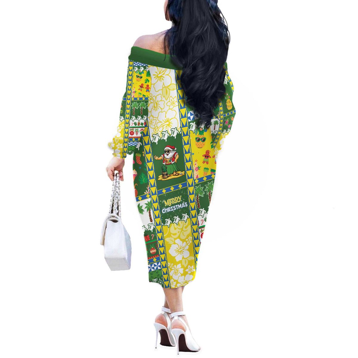 Pitcairn Islands Christmas Off The Shoulder Long Sleeve Dress Festive Beach Vibes - Polynesian Pride