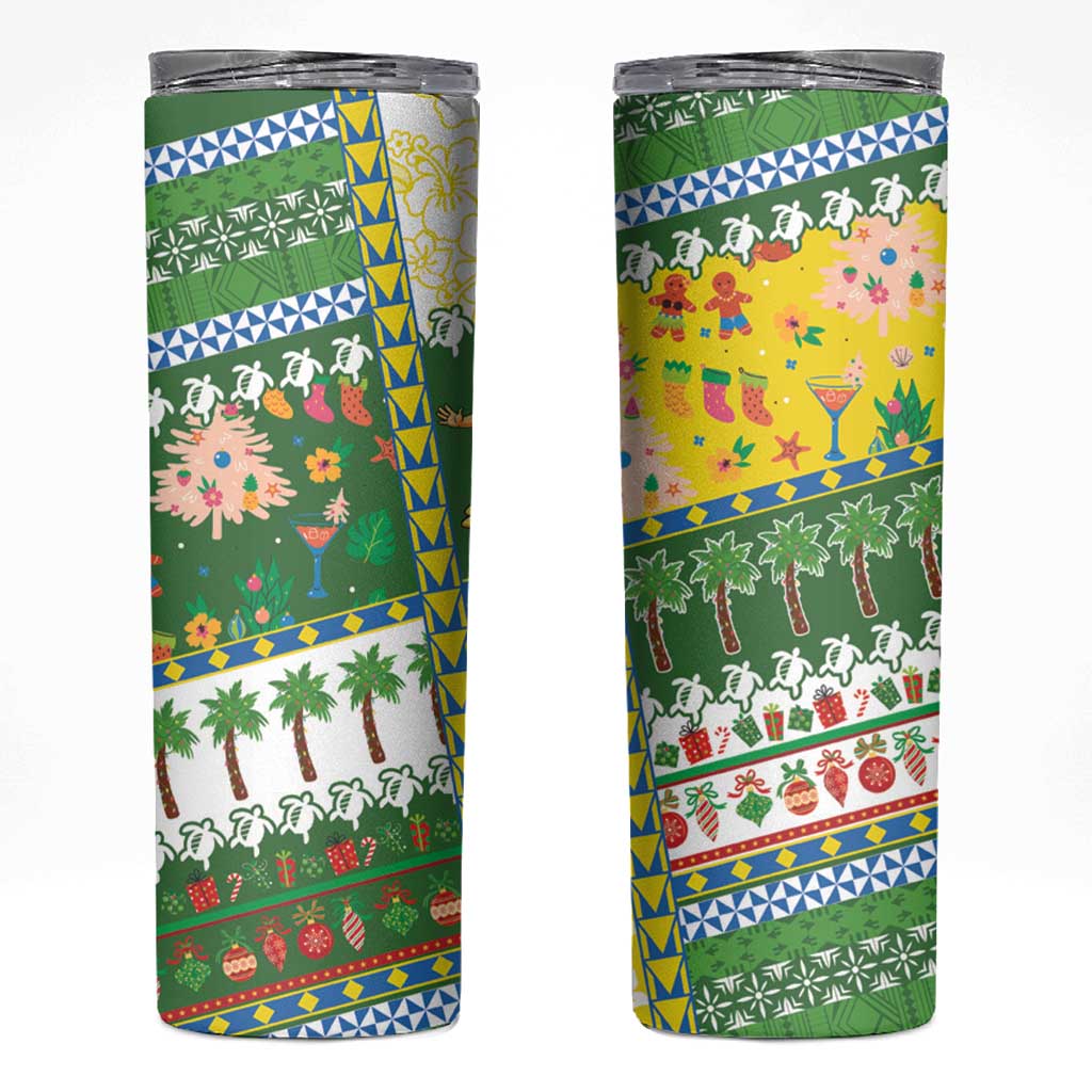 Pitcairn Islands Christmas Skinny Tumbler Festive Beach Vibes - Polynesian Pride