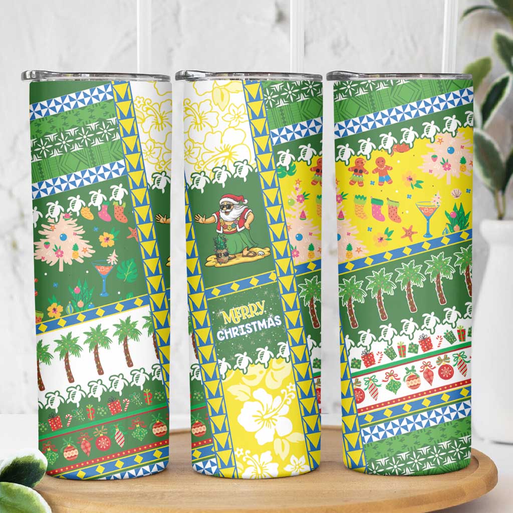 Pitcairn Islands Christmas Skinny Tumbler Festive Beach Vibes - Polynesian Pride