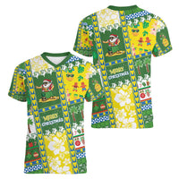 Pitcairn Islands Christmas Women V-Neck T-Shirt Festive Beach Vibes - Polynesian Pride