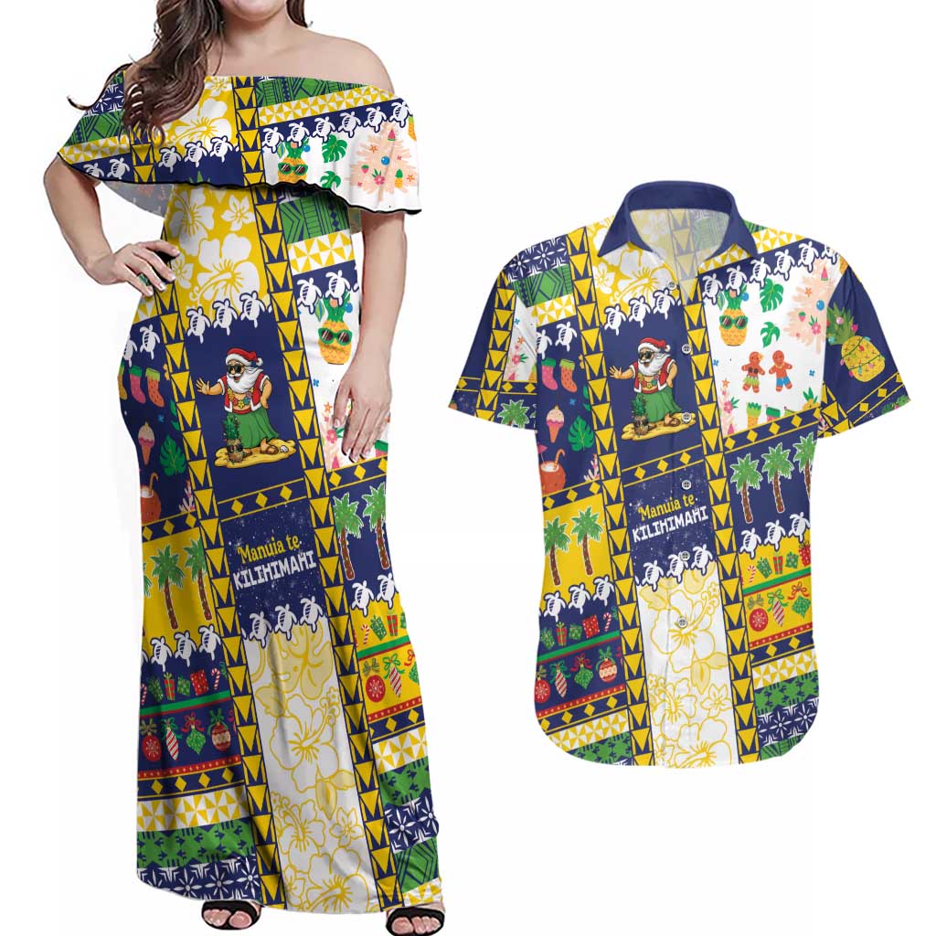 Tokelau Christmas Couples Matching Off Shoulder Maxi Dress and Hawaiian Shirt Festive Beach Vibes - Polynesian Pride