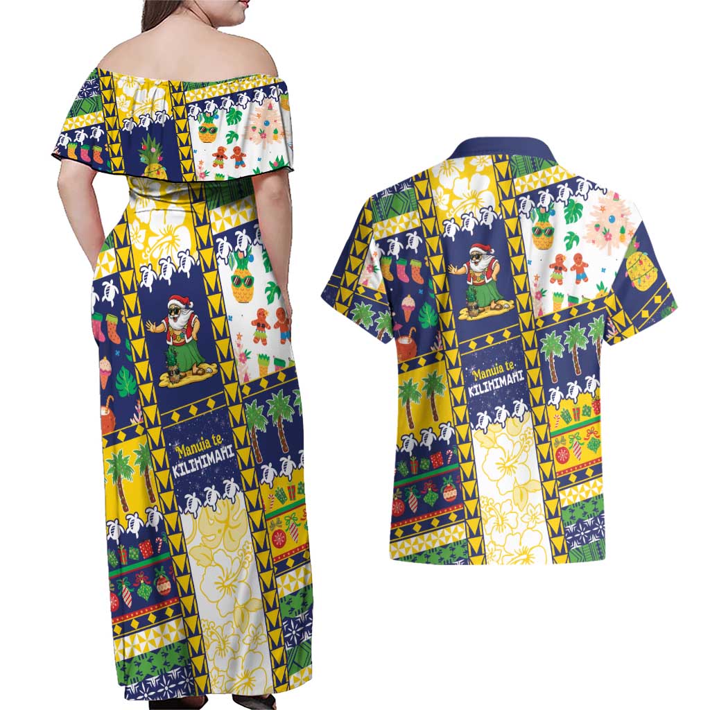 Tokelau Christmas Couples Matching Off Shoulder Maxi Dress and Hawaiian Shirt Festive Beach Vibes - Polynesian Pride