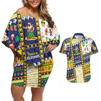 Tokelau Christmas Couples Matching Off Shoulder Short Dress and Hawaiian Shirt Festive Beach Vibes - Polynesian Pride