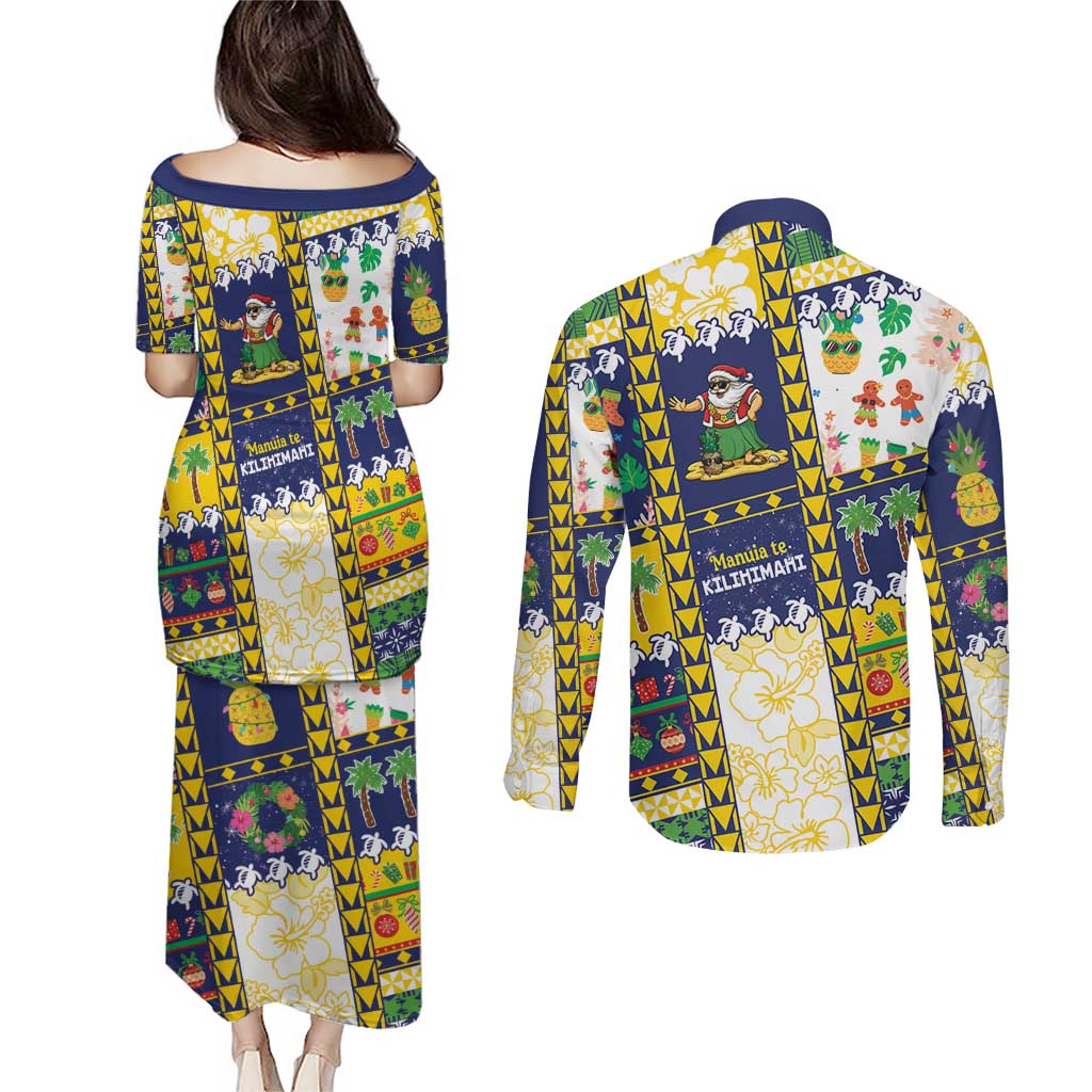 Tokelau Christmas Couples Matching Puletasi and Long Sleeve Button Shirt Festive Beach Vibes - Polynesian Pride