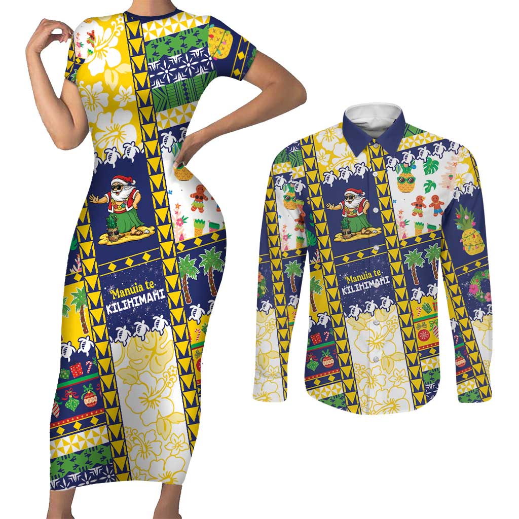 Tokelau Christmas Couples Matching Short Sleeve Bodycon Dress and Long Sleeve Button Shirt Festive Beach Vibes - Polynesian Pride
