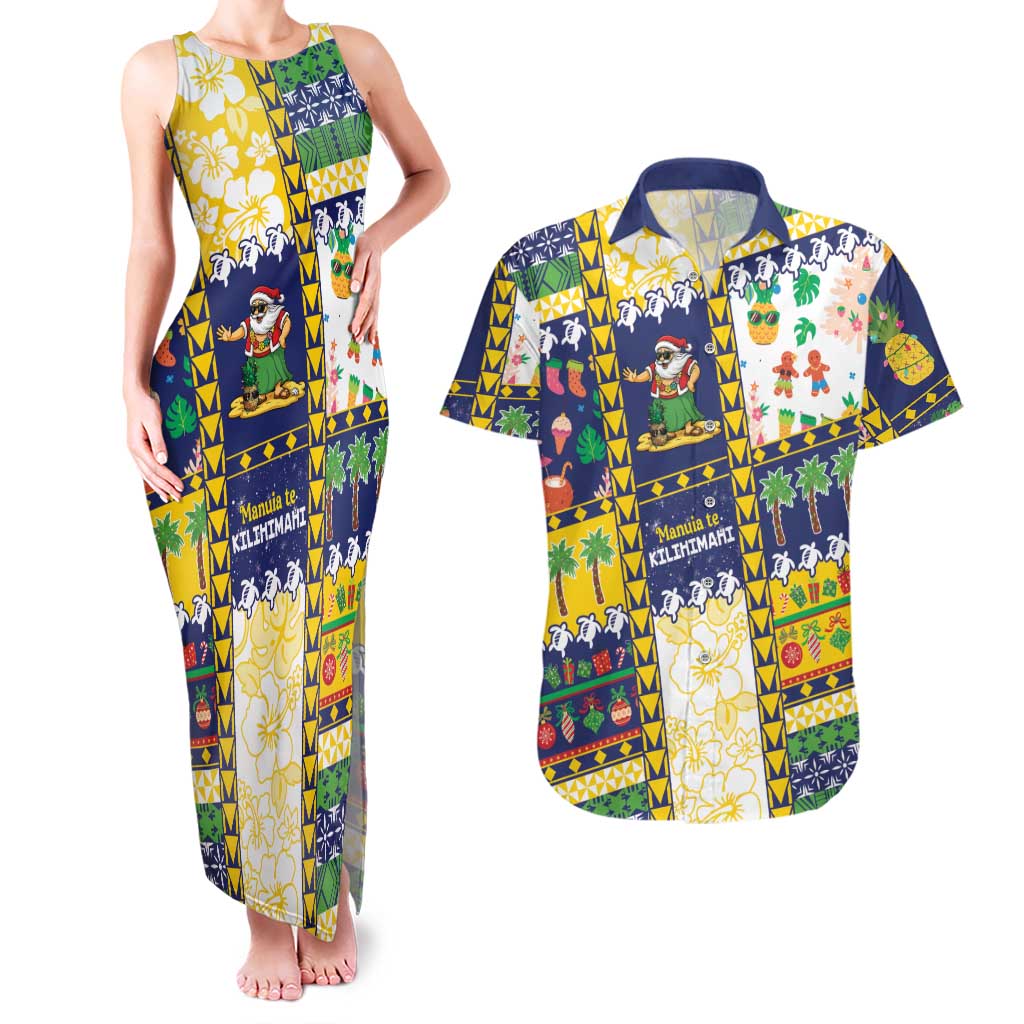 Tokelau Christmas Couples Matching Tank Maxi Dress and Hawaiian Shirt Festive Beach Vibes - Polynesian Pride