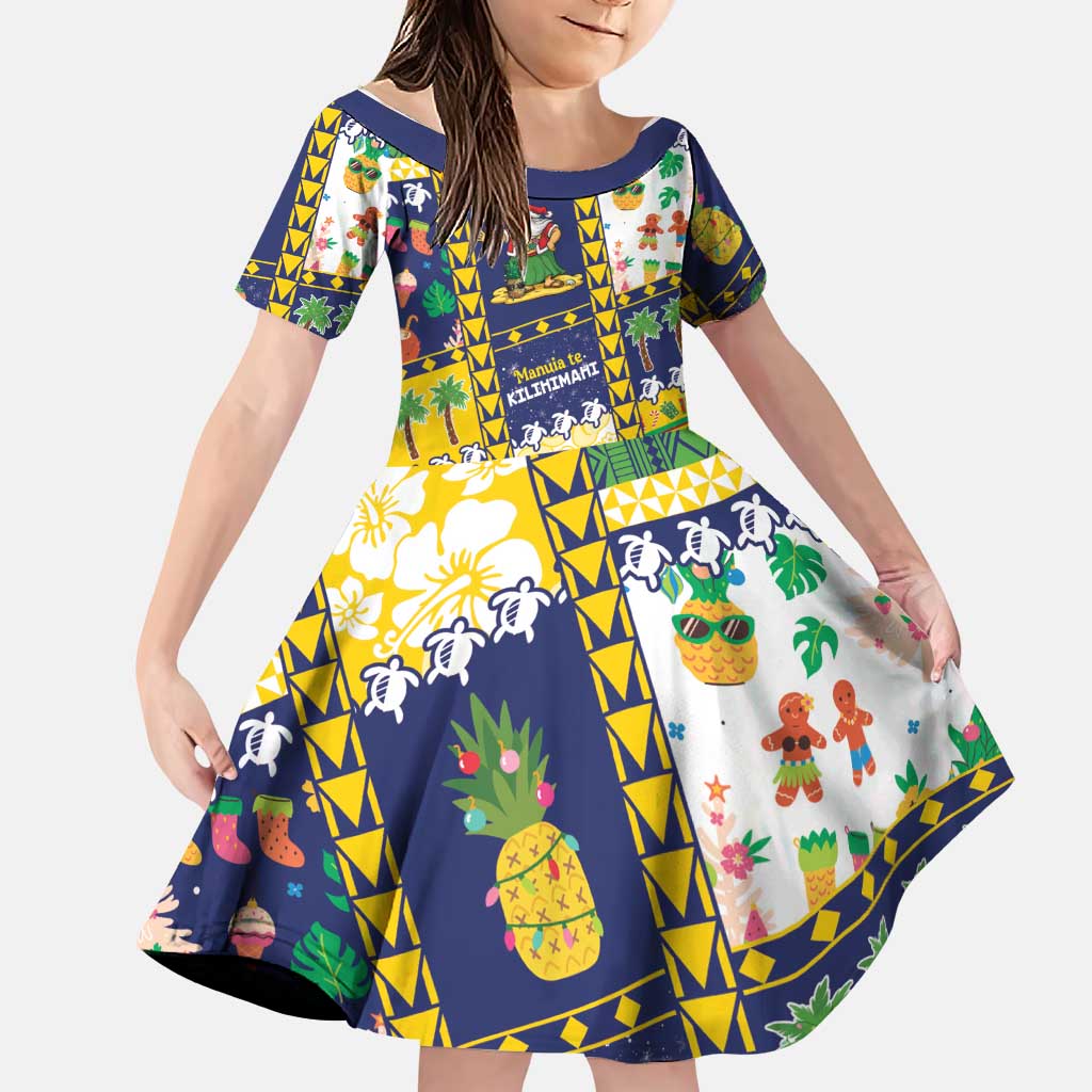 Tokelau Christmas Family Matching Off The Shoulder Long Sleeve Dress and Hawaiian Shirt Festive Beach Vibes LT05 Daughter's Dress Colorful - Polynesian Pride