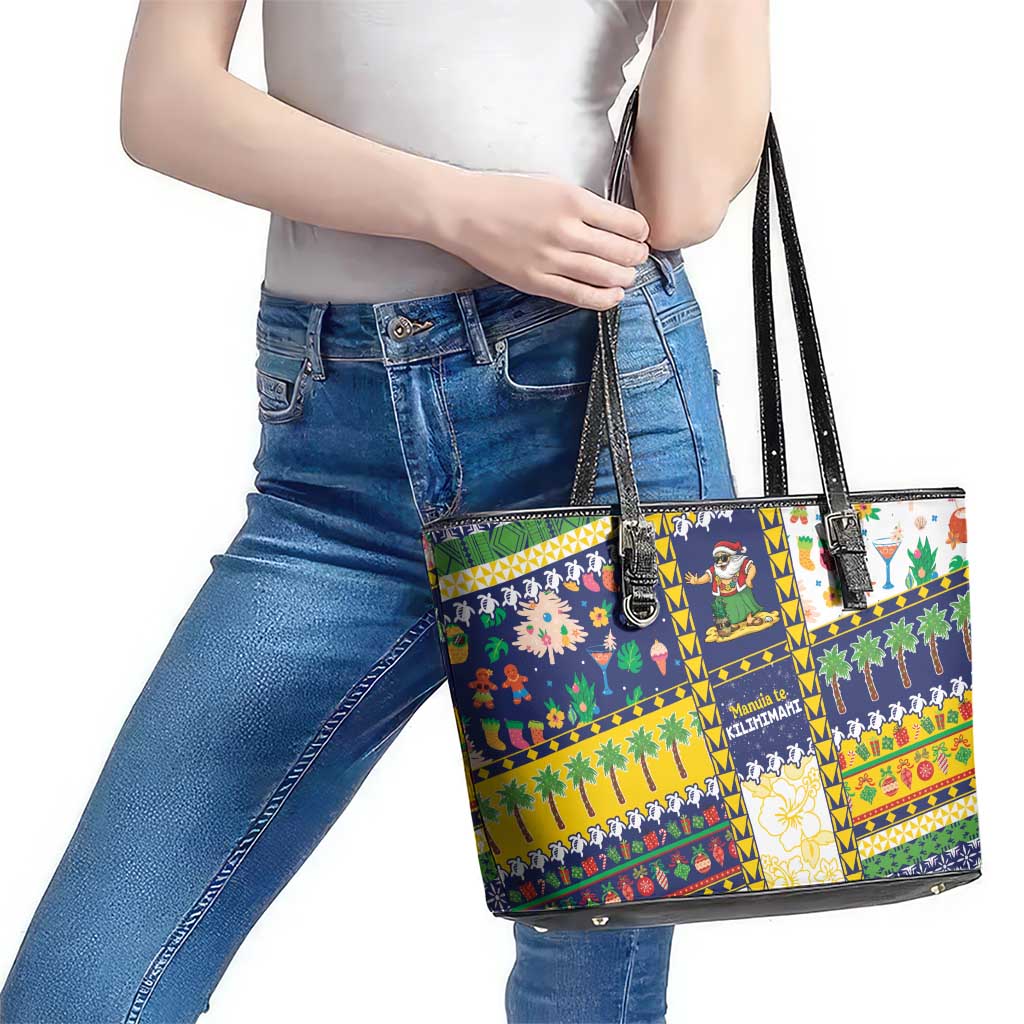 Tokelau Christmas Leather Tote Bag Festive Beach Vibes - Polynesian Pride