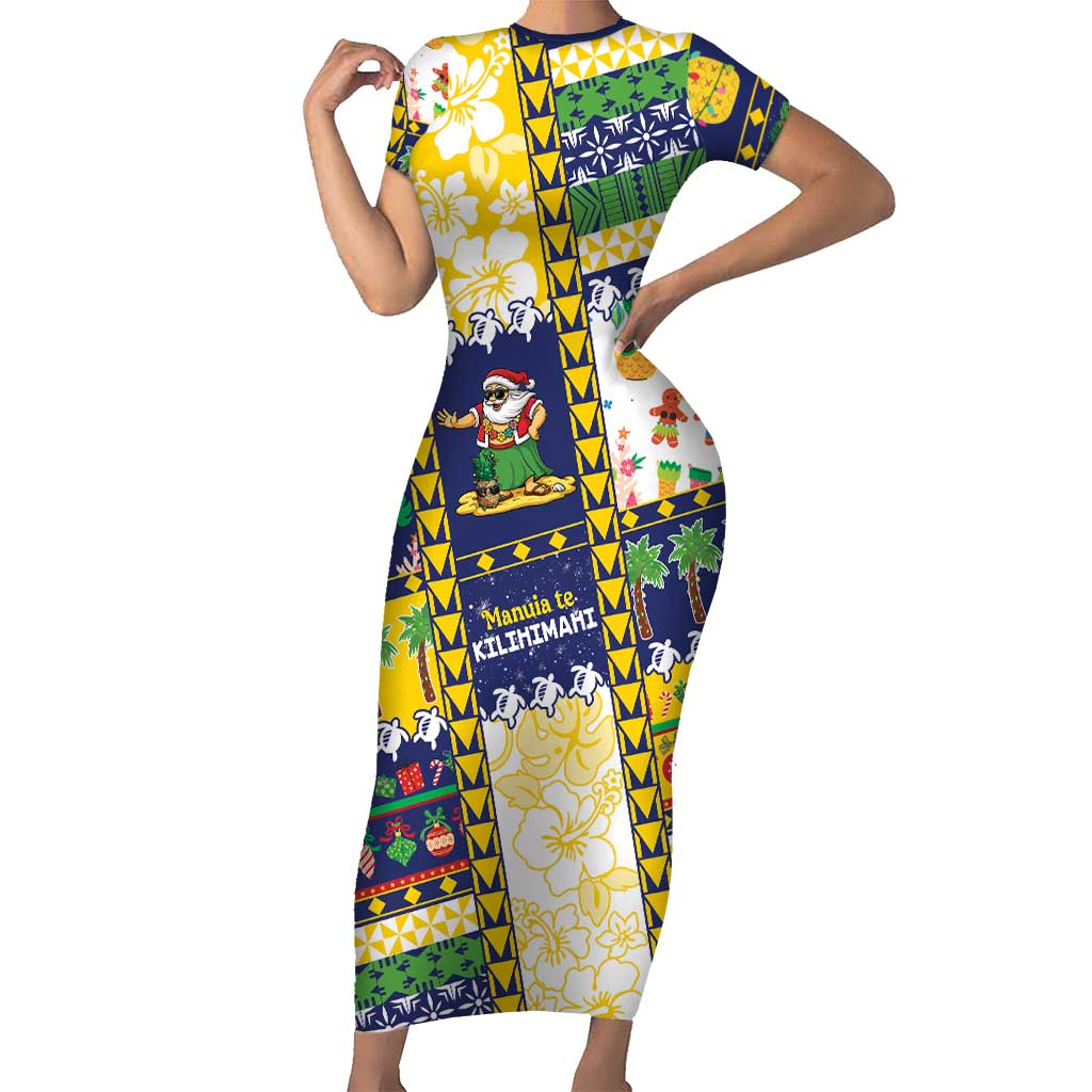 Tokelau Christmas Short Sleeve Bodycon Dress Festive Beach Vibes - Polynesian Pride