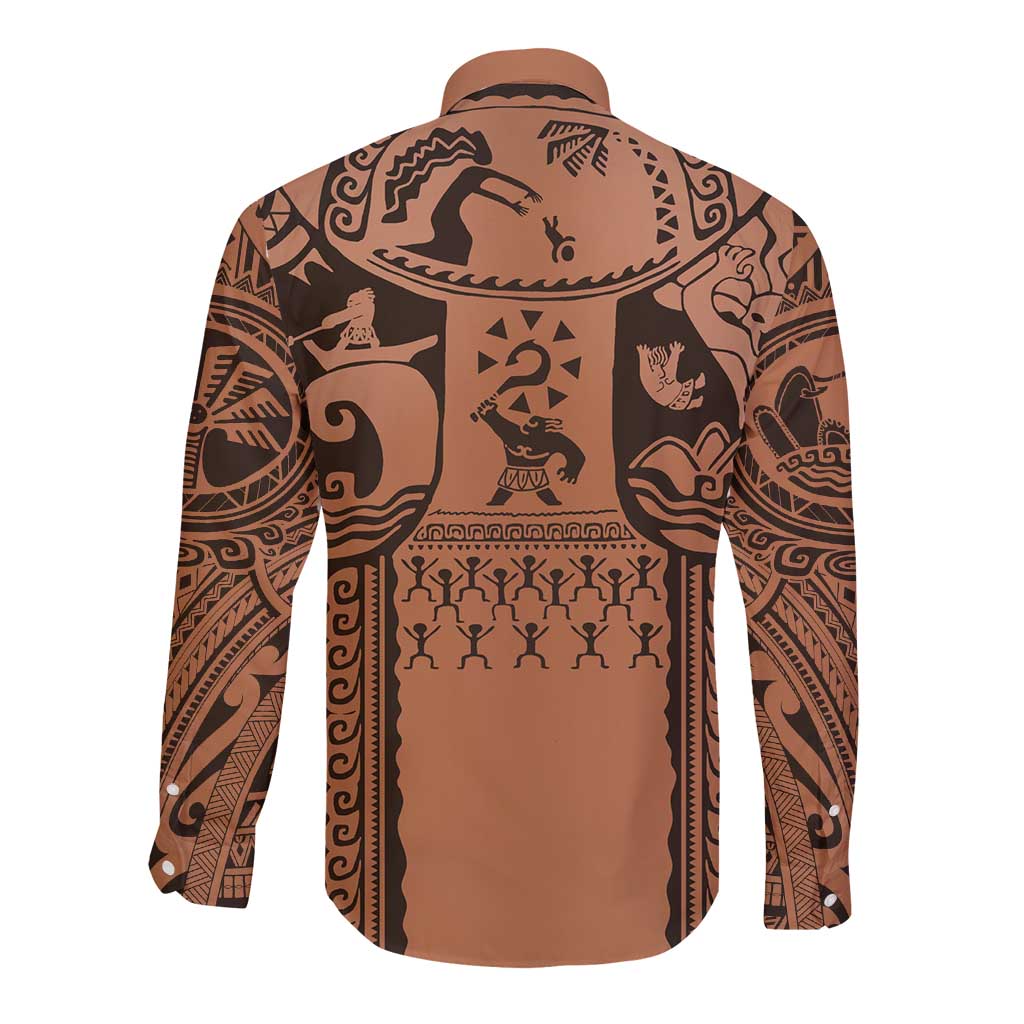 Polynesia Maui Tattoo Inspired Cosplay Costume Long Sleeve Button Shirt LT05 - Polynesian Pride