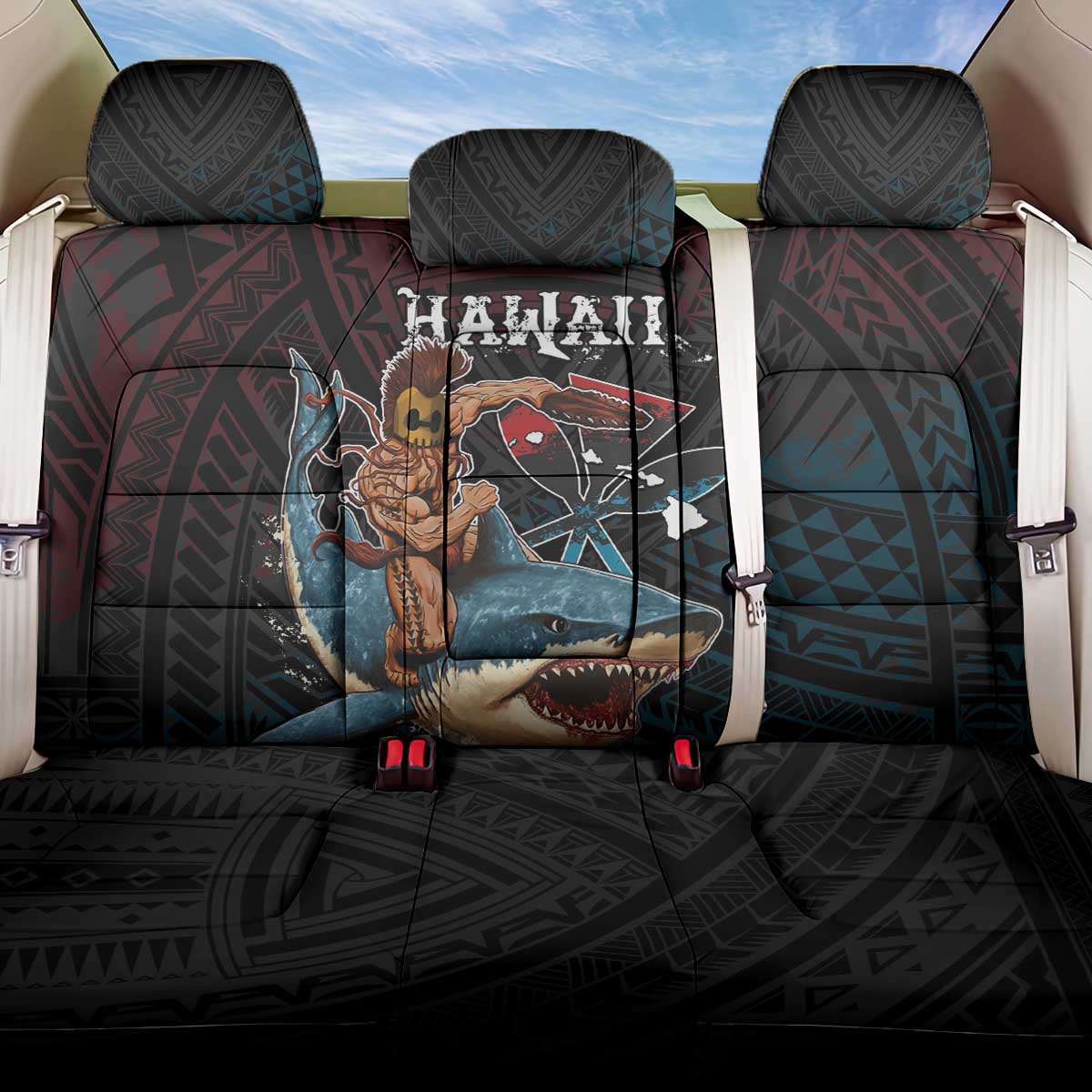 Hawaii Ikaika Back Car Seat Cover Hawaiian Mythic Koa Tribal Warrior LT05 One Size Black - Polynesian Pride