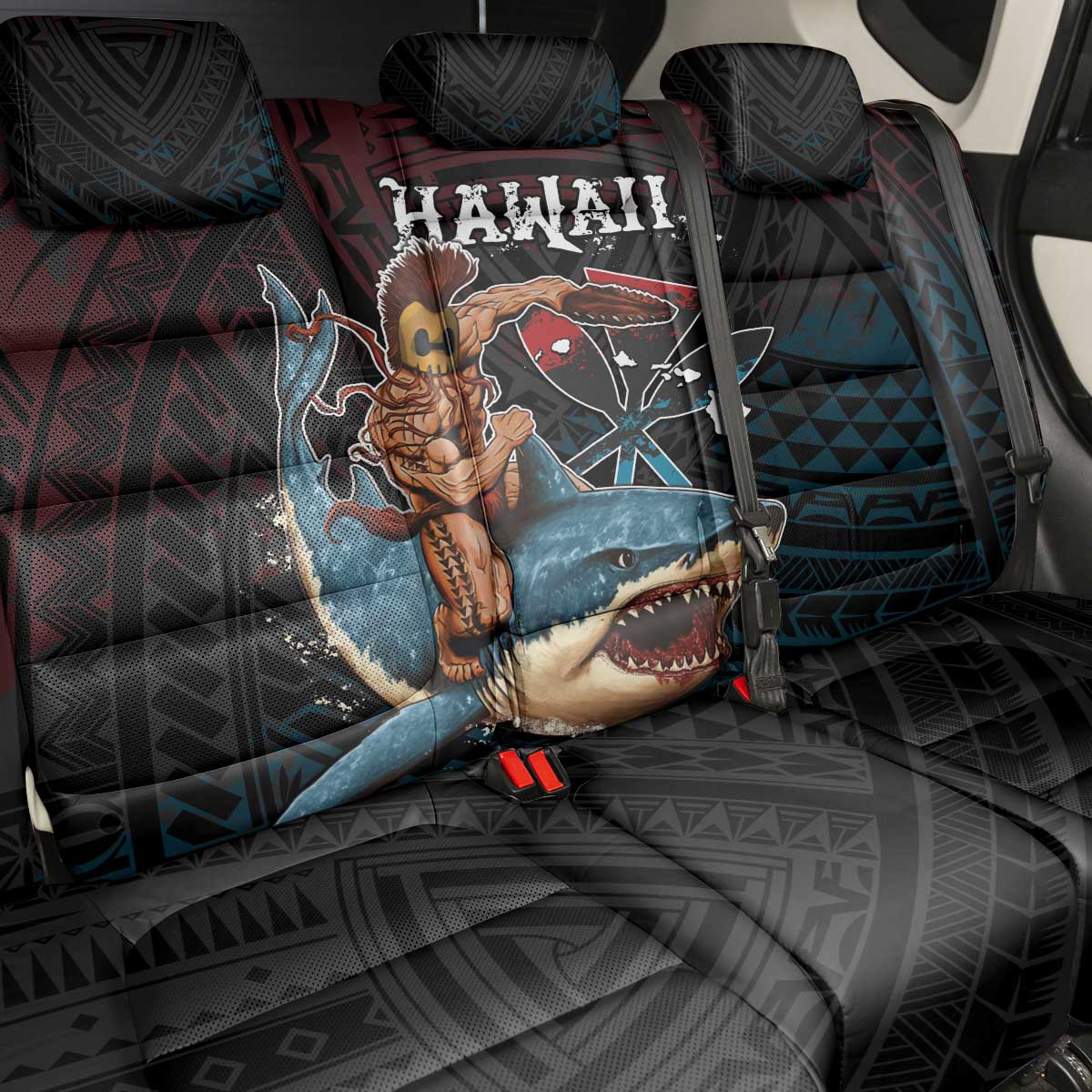 Hawaii Ikaika Back Car Seat Cover Hawaiian Mythic Koa Tribal Warrior LT05 - Polynesian Pride