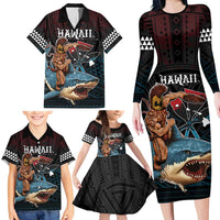 Hawaii Ikaika Family Matching Long Sleeve Bodycon Dress and Hawaiian Shirt Hawaiian Mythic Koa Tribal Warrior LT05 - Polynesian Pride