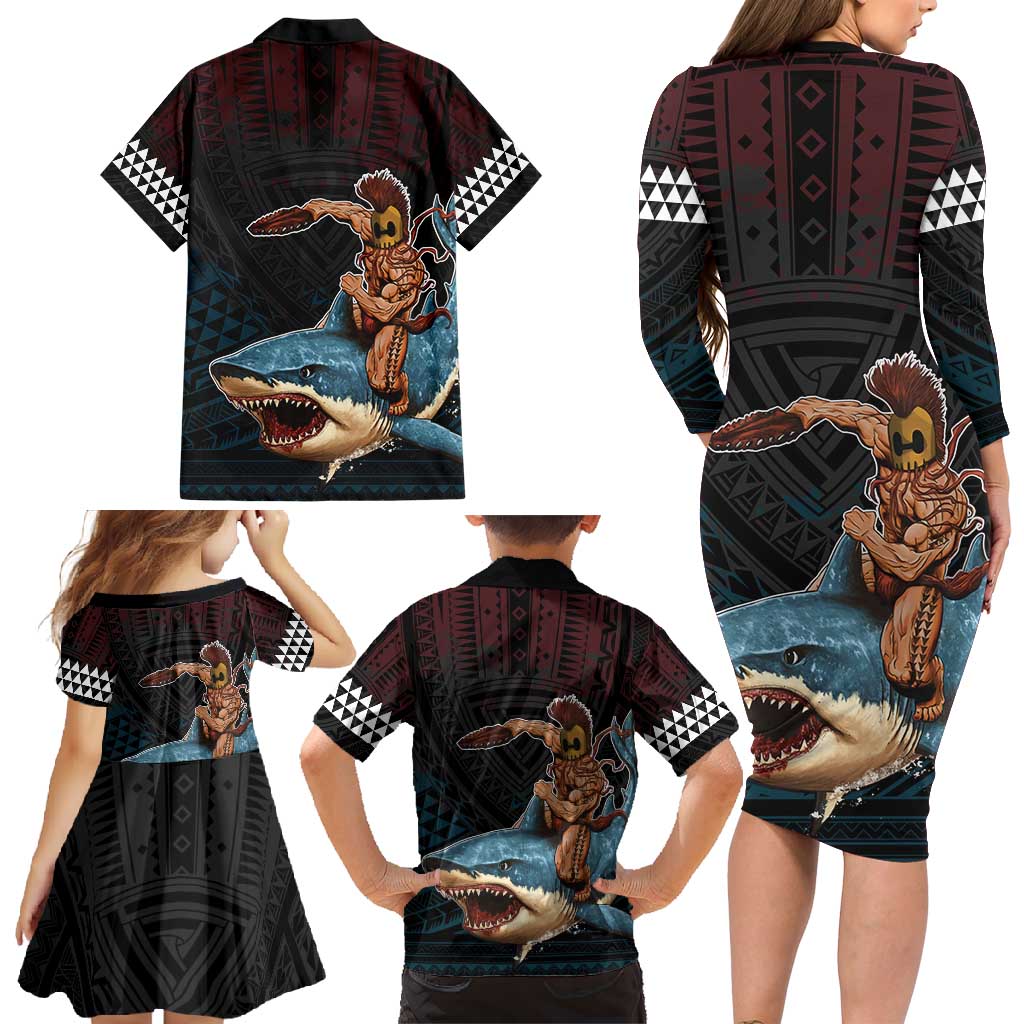Hawaii Ikaika Family Matching Long Sleeve Bodycon Dress and Hawaiian Shirt Hawaiian Mythic Koa Tribal Warrior LT05 - Polynesian Pride