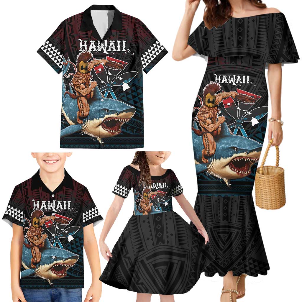 Hawaii Ikaika Family Matching Mermaid Dress and Hawaiian Shirt Hawaiian Mythic Koa Tribal Warrior LT05 - Polynesian Pride