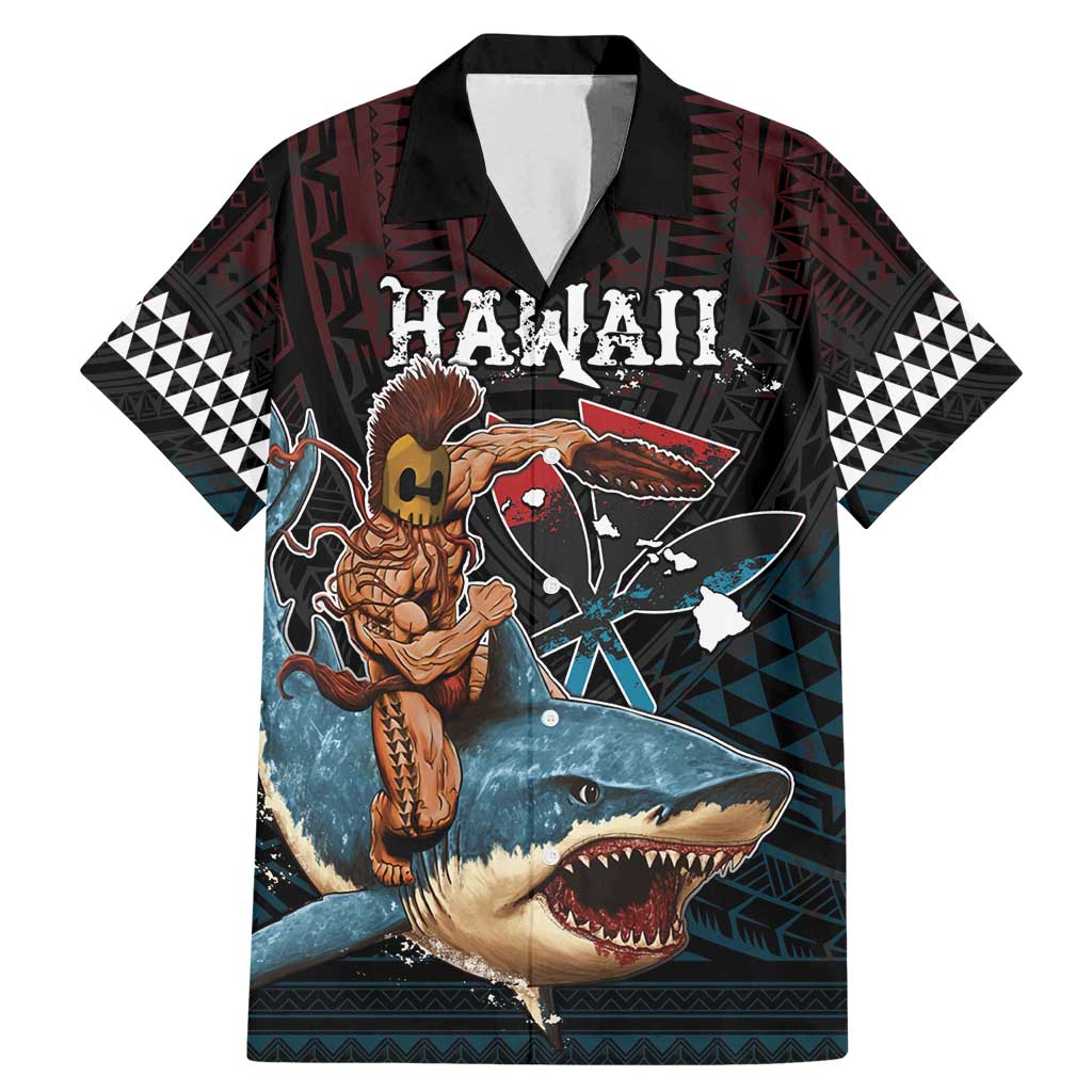 Hawaii Ikaika Family Matching Mermaid Dress and Hawaiian Shirt Hawaiian Mythic Koa Tribal Warrior LT05 Dad's Shirt - Short Sleeve Black - Polynesian Pride