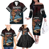 Hawaii Ikaika Family Matching Off The Shoulder Long Sleeve Dress and Hawaiian Shirt Hawaiian Mythic Koa Tribal Warrior LT05 - Polynesian Pride