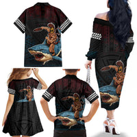 Hawaii Ikaika Family Matching Off The Shoulder Long Sleeve Dress and Hawaiian Shirt Hawaiian Mythic Koa Tribal Warrior LT05 - Polynesian Pride