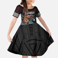 Hawaii Ikaika Family Matching Off Shoulder Maxi Dress and Hawaiian Shirt Hawaiian Mythic Koa Tribal Warrior LT05 Daughter's Dress Black - Polynesian Pride