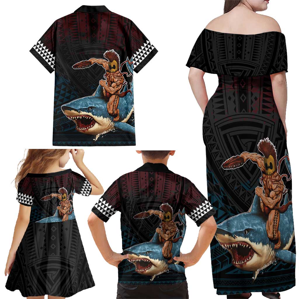 Hawaii Ikaika Family Matching Off Shoulder Maxi Dress and Hawaiian Shirt Hawaiian Mythic Koa Tribal Warrior LT05 - Polynesian Pride