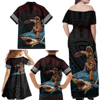 Hawaii Ikaika Family Matching Off Shoulder Maxi Dress and Hawaiian Shirt Hawaiian Mythic Koa Tribal Warrior LT05 - Polynesian Pride