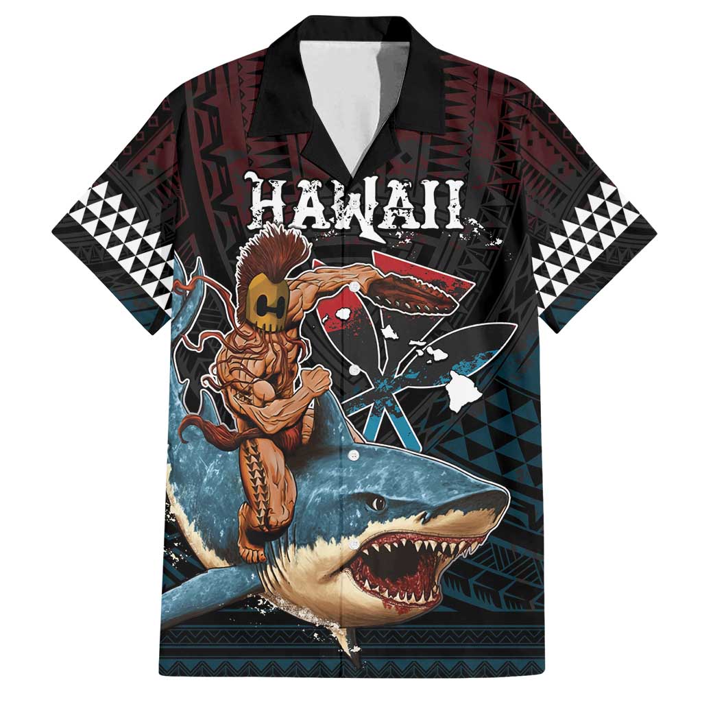 Hawaii Ikaika Family Matching Off Shoulder Maxi Dress and Hawaiian Shirt Hawaiian Mythic Koa Tribal Warrior LT05 Dad's Shirt - Short Sleeve Black - Polynesian Pride