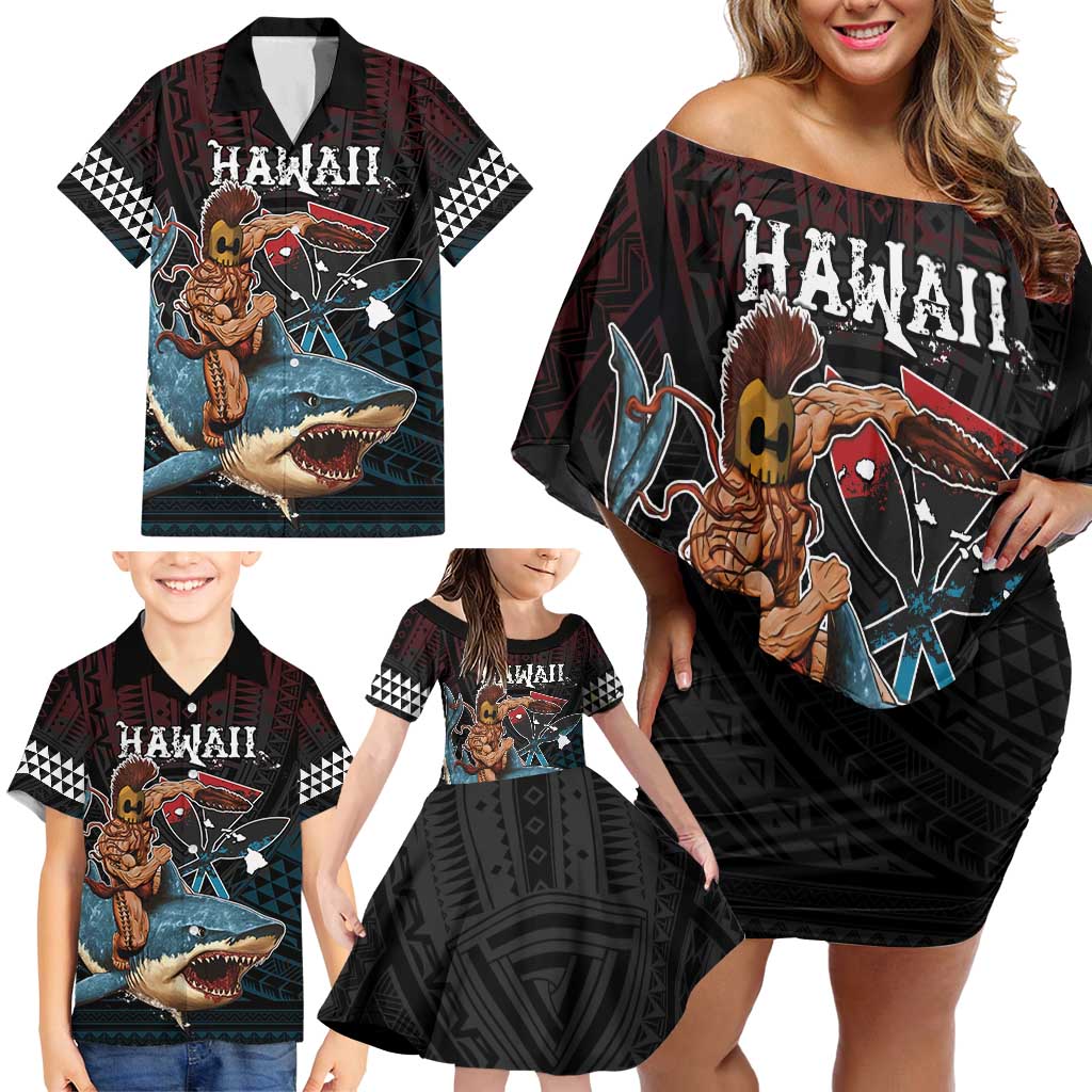 Hawaii Ikaika Family Matching Off Shoulder Short Dress and Hawaiian Shirt Hawaiian Mythic Koa Tribal Warrior LT05 - Polynesian Pride