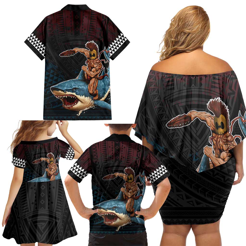 Hawaii Ikaika Family Matching Off Shoulder Short Dress and Hawaiian Shirt Hawaiian Mythic Koa Tribal Warrior LT05 - Polynesian Pride