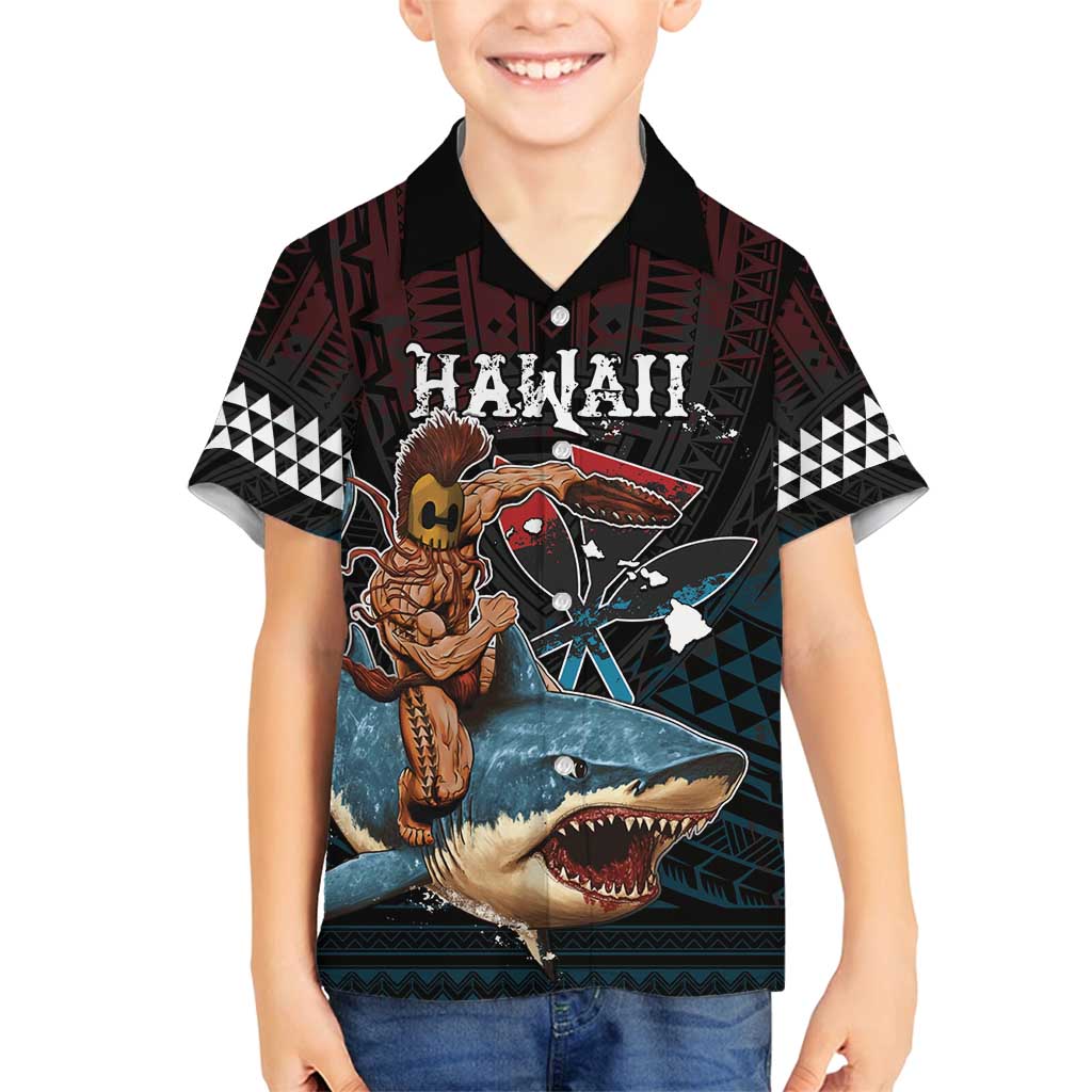 Hawaii Ikaika Family Matching Off Shoulder Short Dress and Hawaiian Shirt Hawaiian Mythic Koa Tribal Warrior LT05 Son's Shirt Black - Polynesian Pride