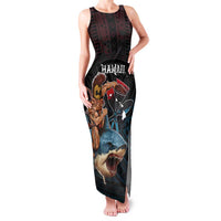Hawaii Ikaika Family Matching Tank Maxi Dress and Hawaiian Shirt Hawaiian Mythic Koa Tribal Warrior LT05 Mom's Dress Black - Polynesian Pride