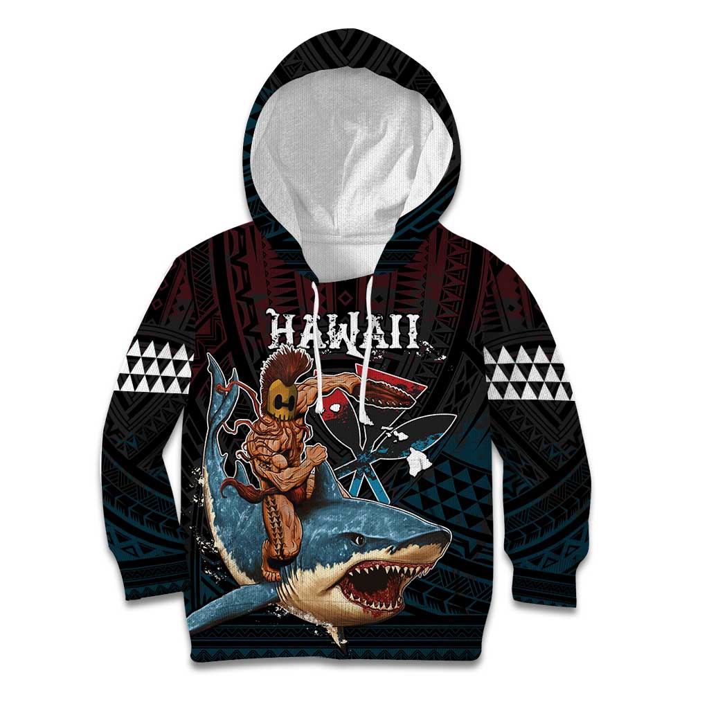 Hawaii Ikaika Kid Hoodie Hawaiian Mythic Koa Tribal Warrior LT05 Hoodie Black - Polynesian Pride