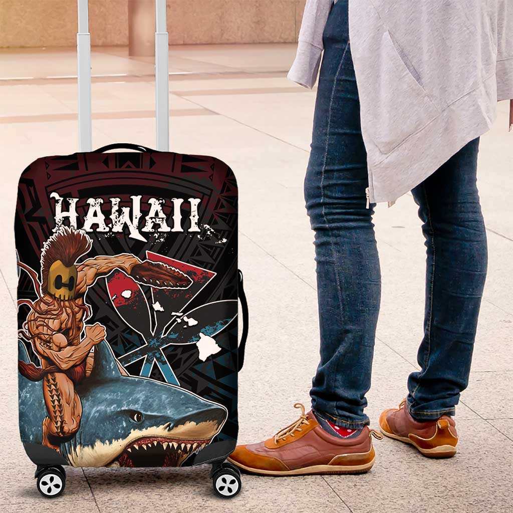 Hawaii Ikaika Luggage Cover Hawaiian Mythic Koa Tribal Warrior LT05 Black - Polynesian Pride