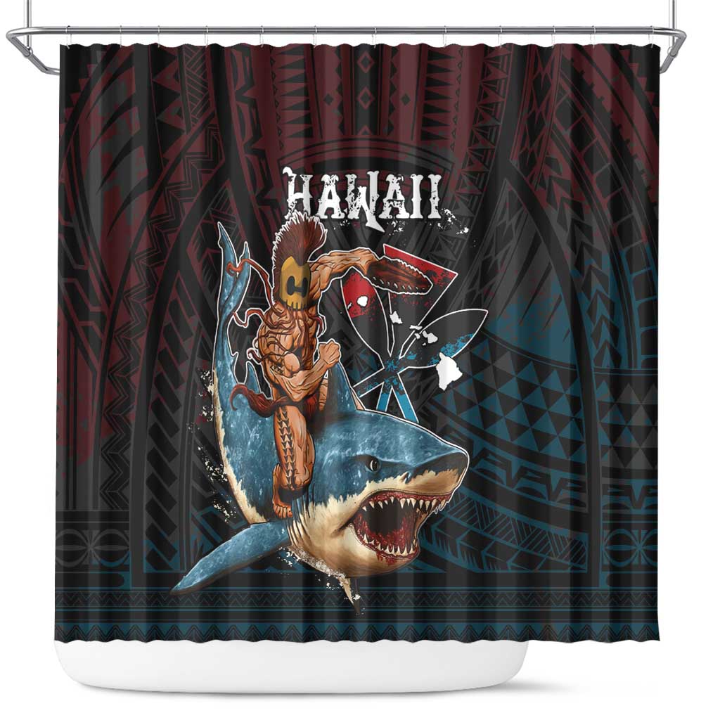 Hawaii Ikaika Shower Curtain Hawaiian Mythic Koa Tribal Warrior LT05 Black - Polynesian Pride