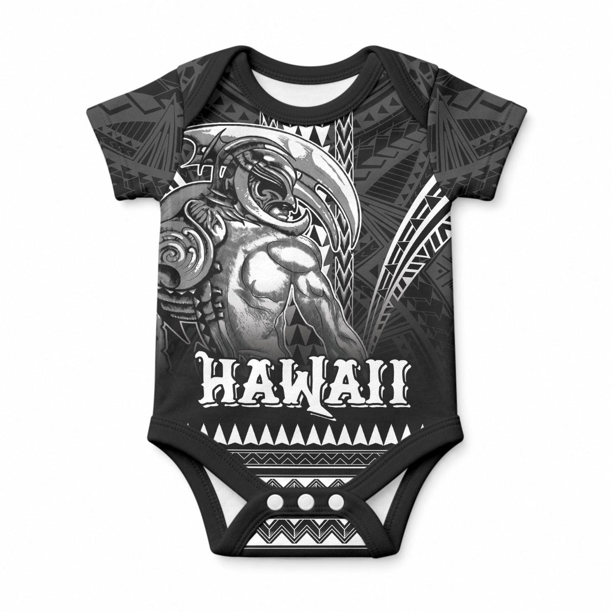 Hawaiian Ikaika Warrior Baby Onesie Tribal Pattern LT05 Black - Polynesian Pride