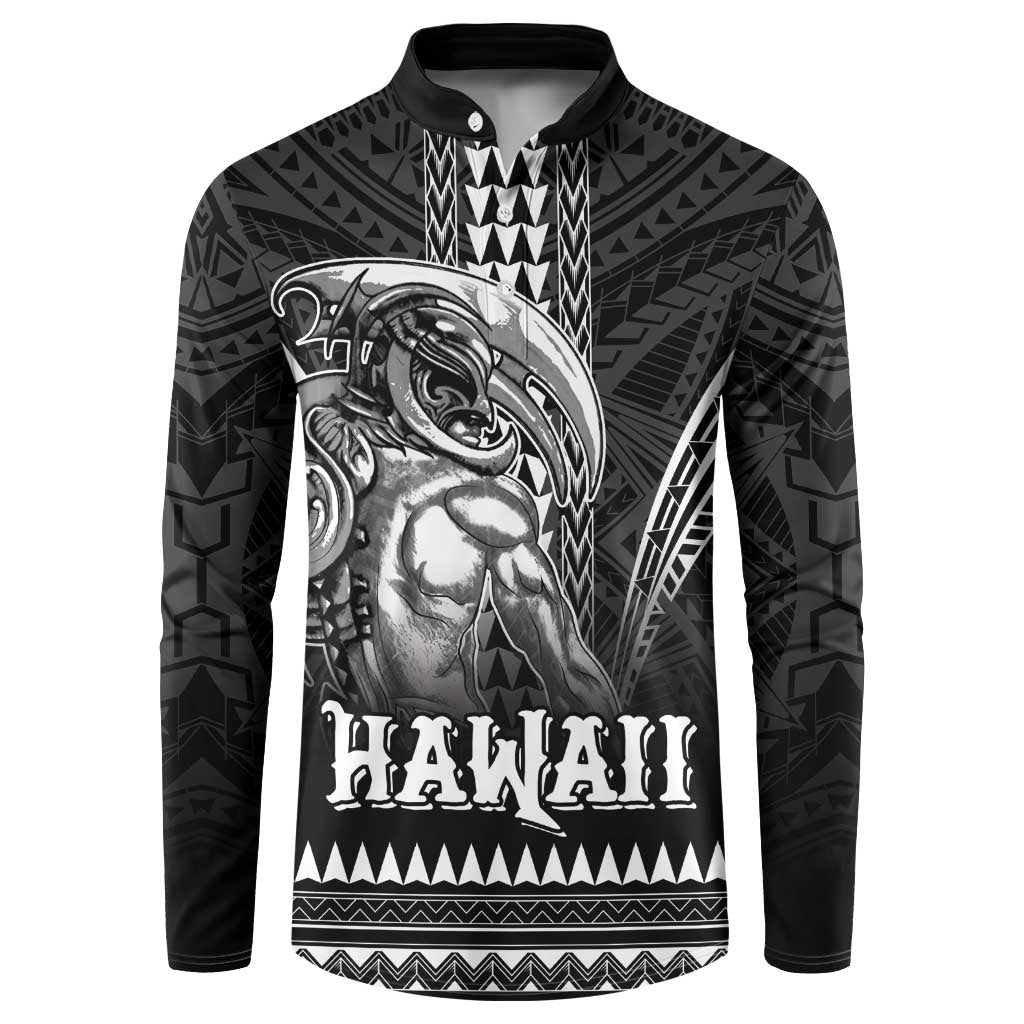 Hawaiian Ikaika Warrior Button Sweatshirt Tribal Pattern LT05 Black - Polynesian Pride